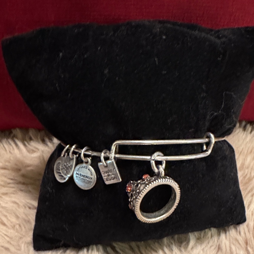 Alex and Ani Queen’s Crown Silver Bracelet with Red Charms
